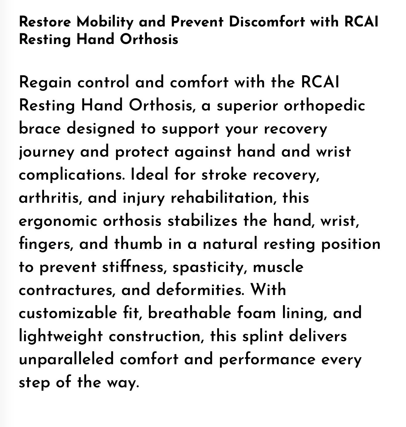 Restorative Care 29RHO Resting Hand Splint XLarge Left
