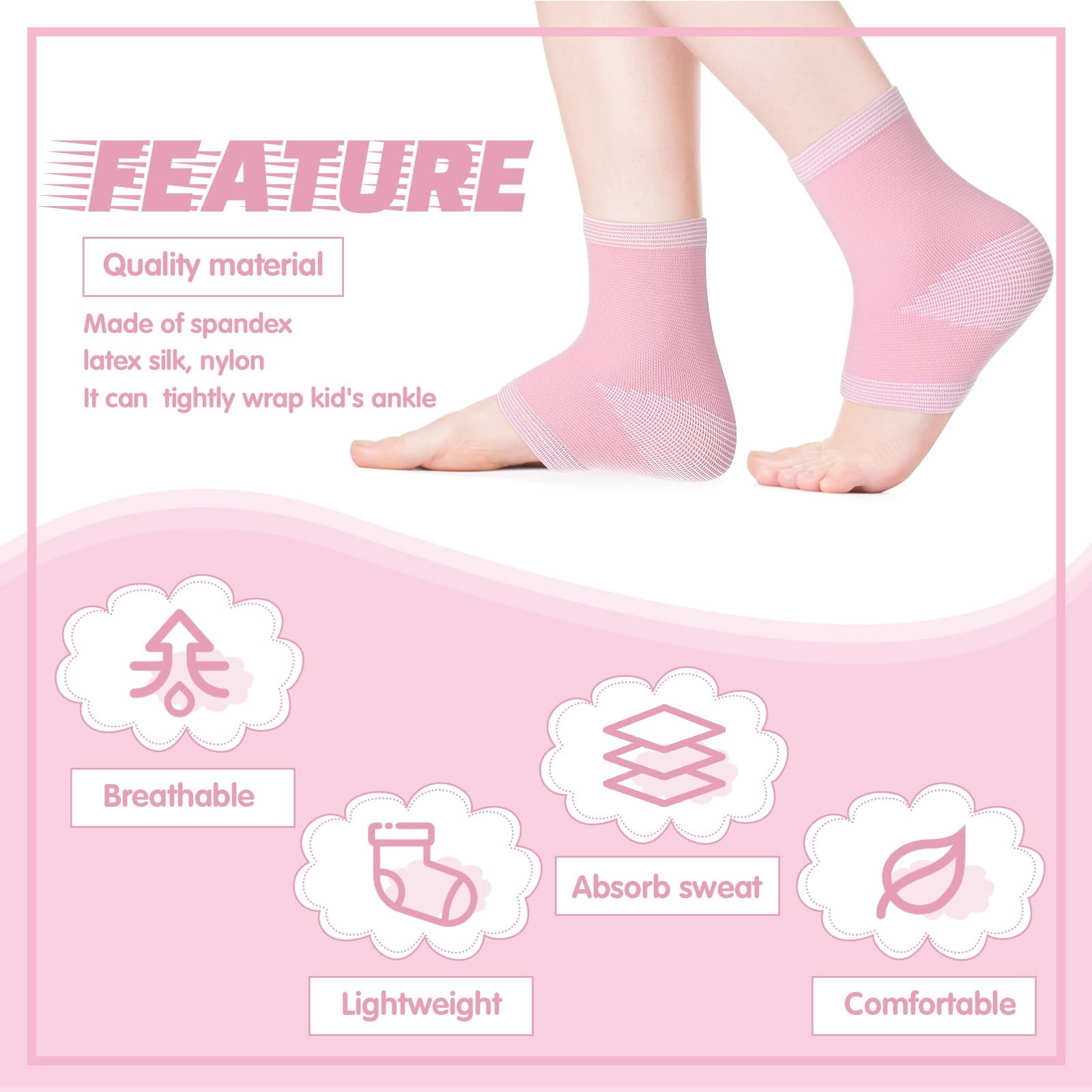 3 Pair Kids Ankle Compression Sleeves Foot Arch Support Sock Pink Size Large