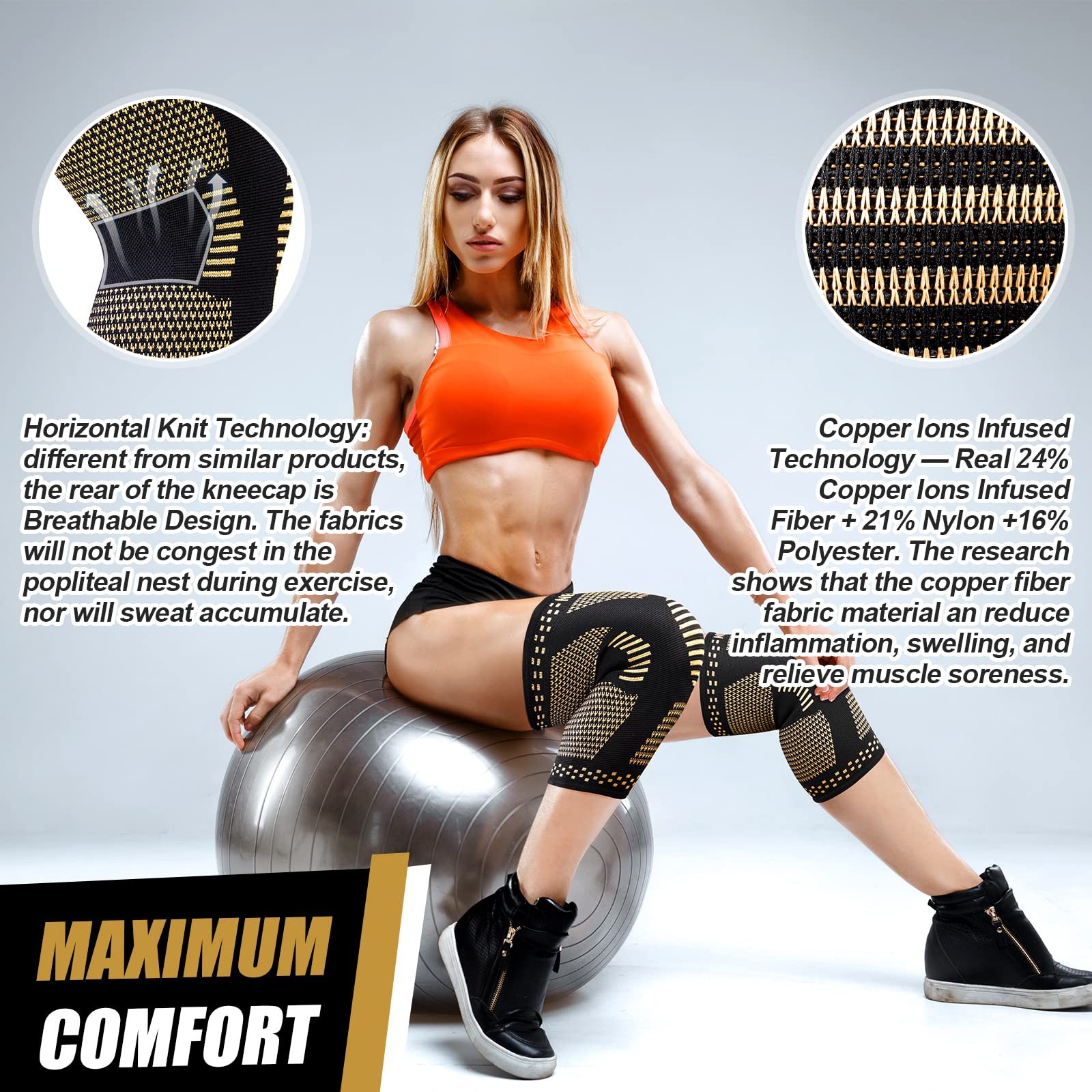 NEENCA Copper Knee Braces for Knee Pain Relief – 2 Pack Knee Sleeves Set, Kne…