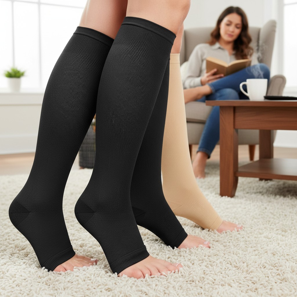 3 Pairs Open Toe Compression Socks for Men & Women – 15-20 Mmhg Knee High