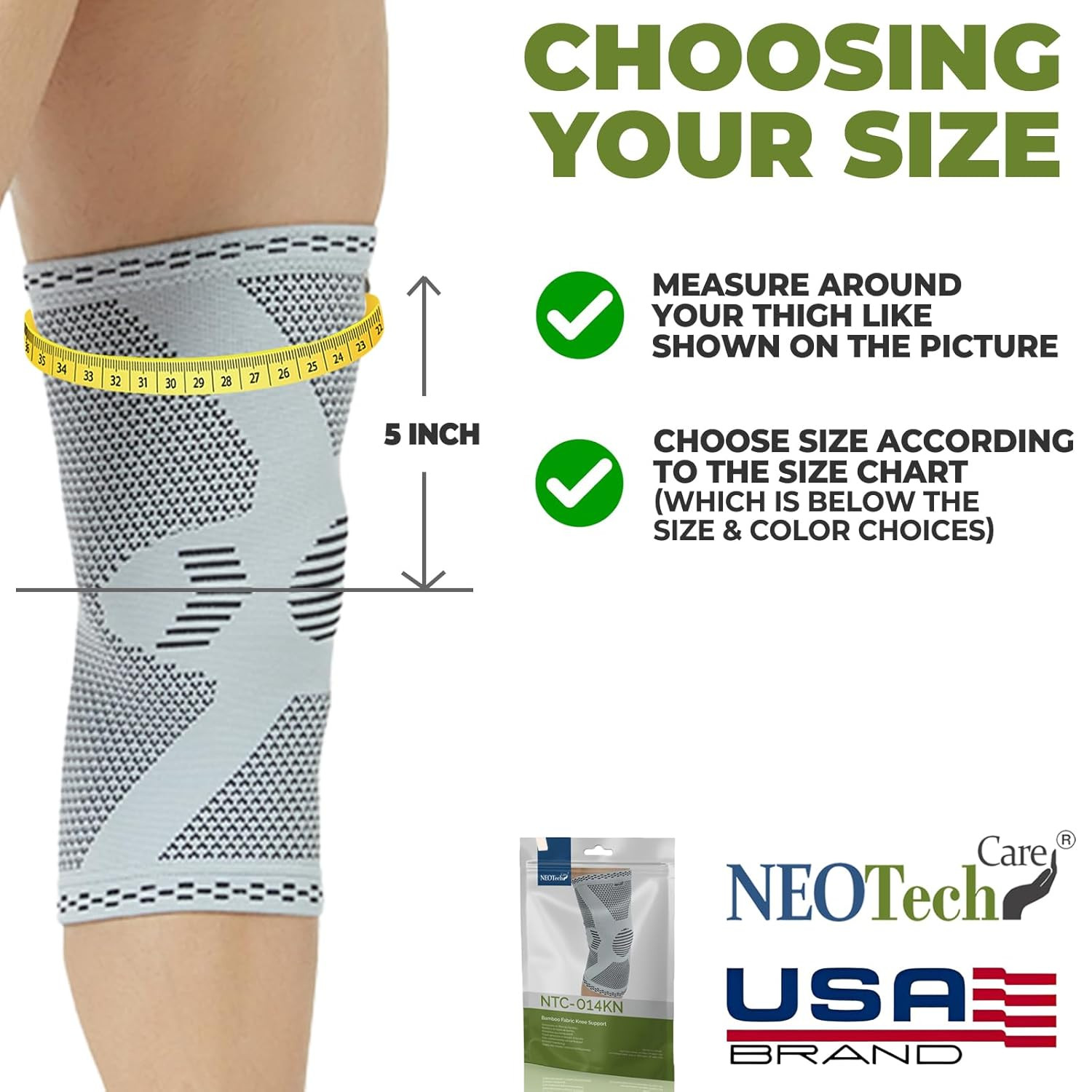 Neotech Care Knee Support Brace – Breathable – Men, Women, Right or Left (Gray,