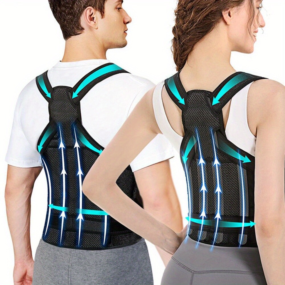 Adjustable Back Posture Corrector Brace Black Size M for Desk Work Daily Use