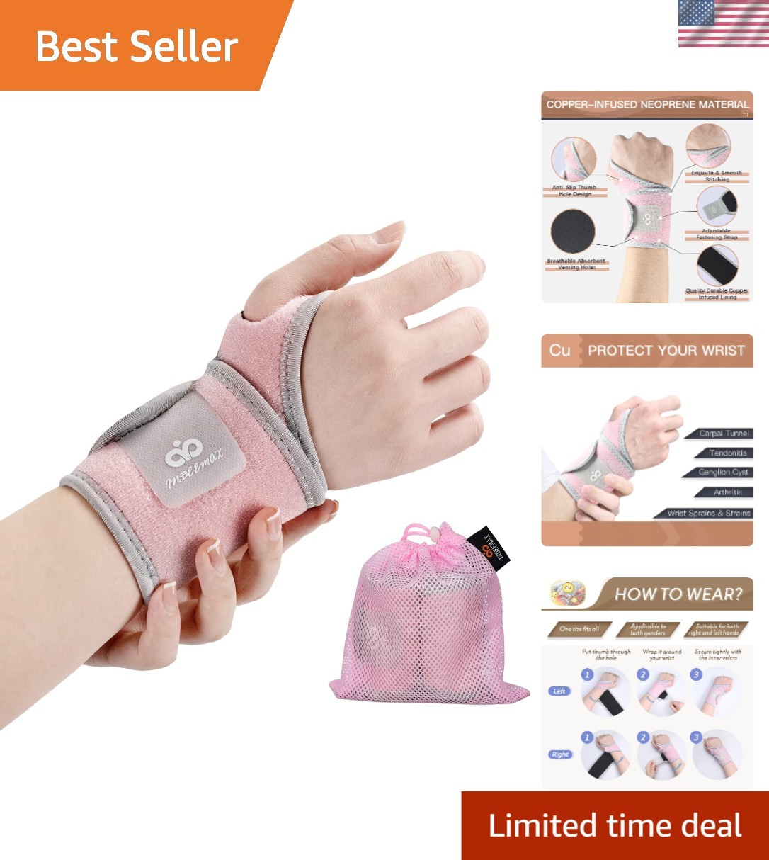 2 Pack Copper Support for Carpal Tunnel, Pain Relief, Arthritis, Tendonitis, …