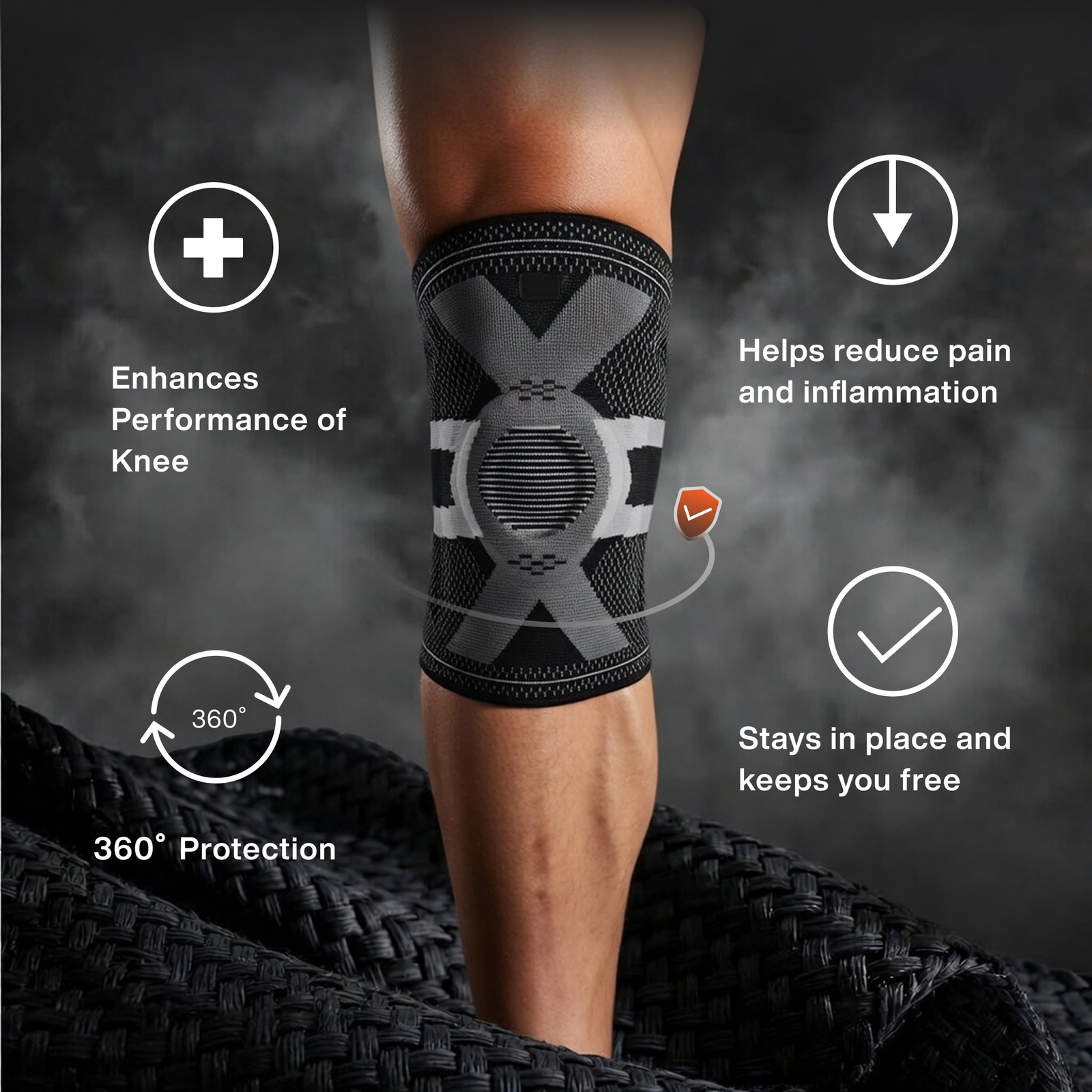 Knee Brace Compression Sleeve for Pain Relief – Men One Size Fits Most, Black