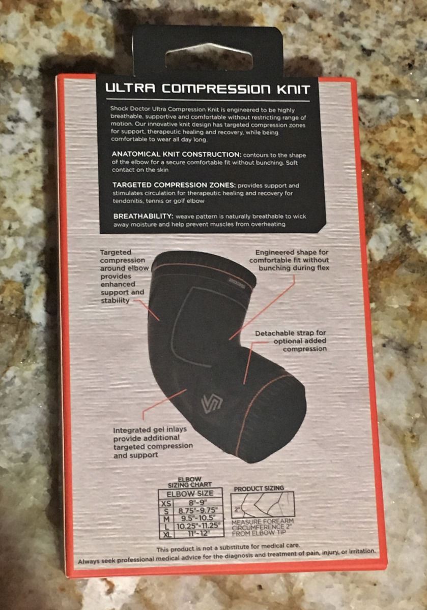 SHOCK DOCTOR Ultra Compression Knit Elbow Support w/ Gel Support Strap NEW XS S