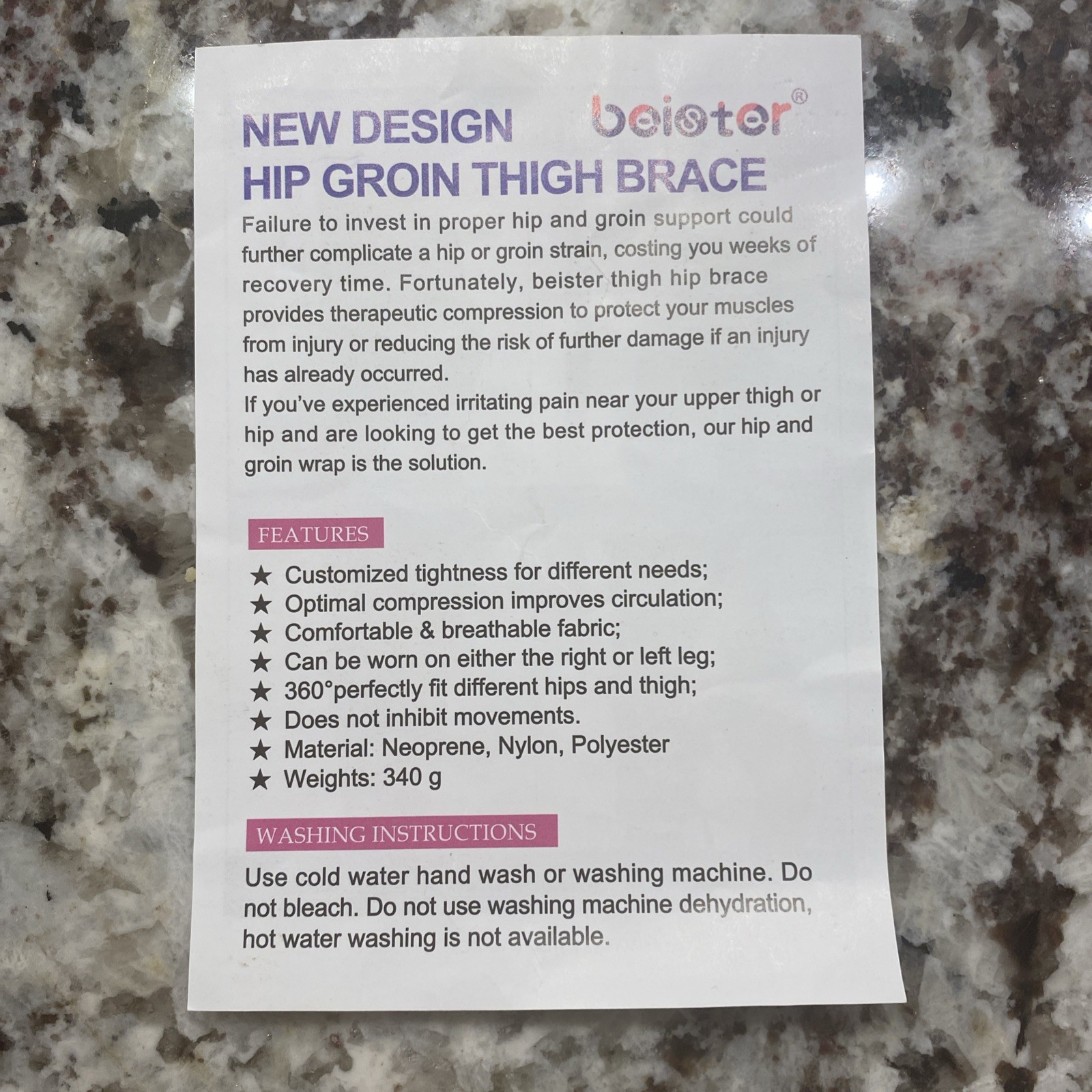 beister Hip Groin Thigh Brace Support with 5 Elastic Strips
