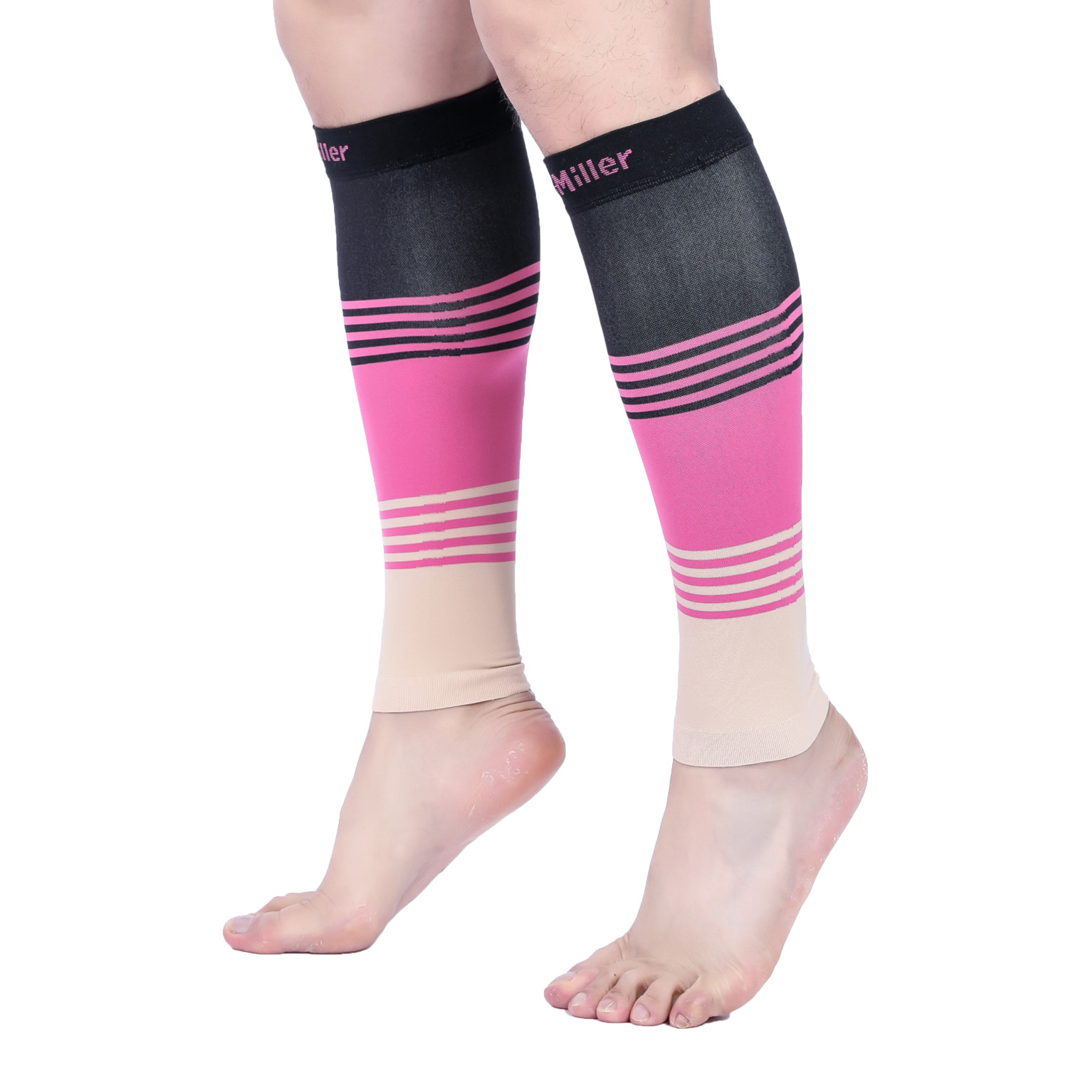 Doc Miller Calf Compression Sleeve 1Pair 20-30mmHg Varicose Veins BLACK/PINK/TAN