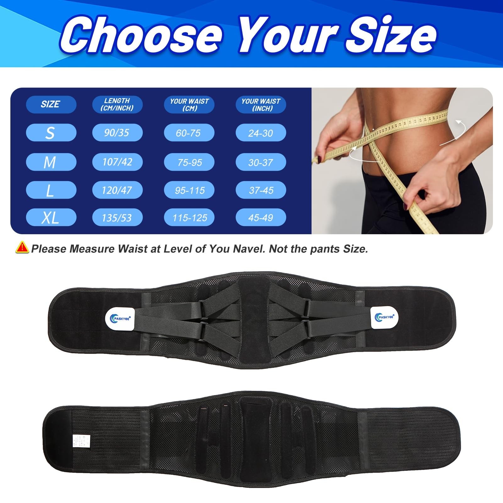 Paskyee Back Brace X-Large – Adjustable Lumbar Support Belt for Herniated Disc
