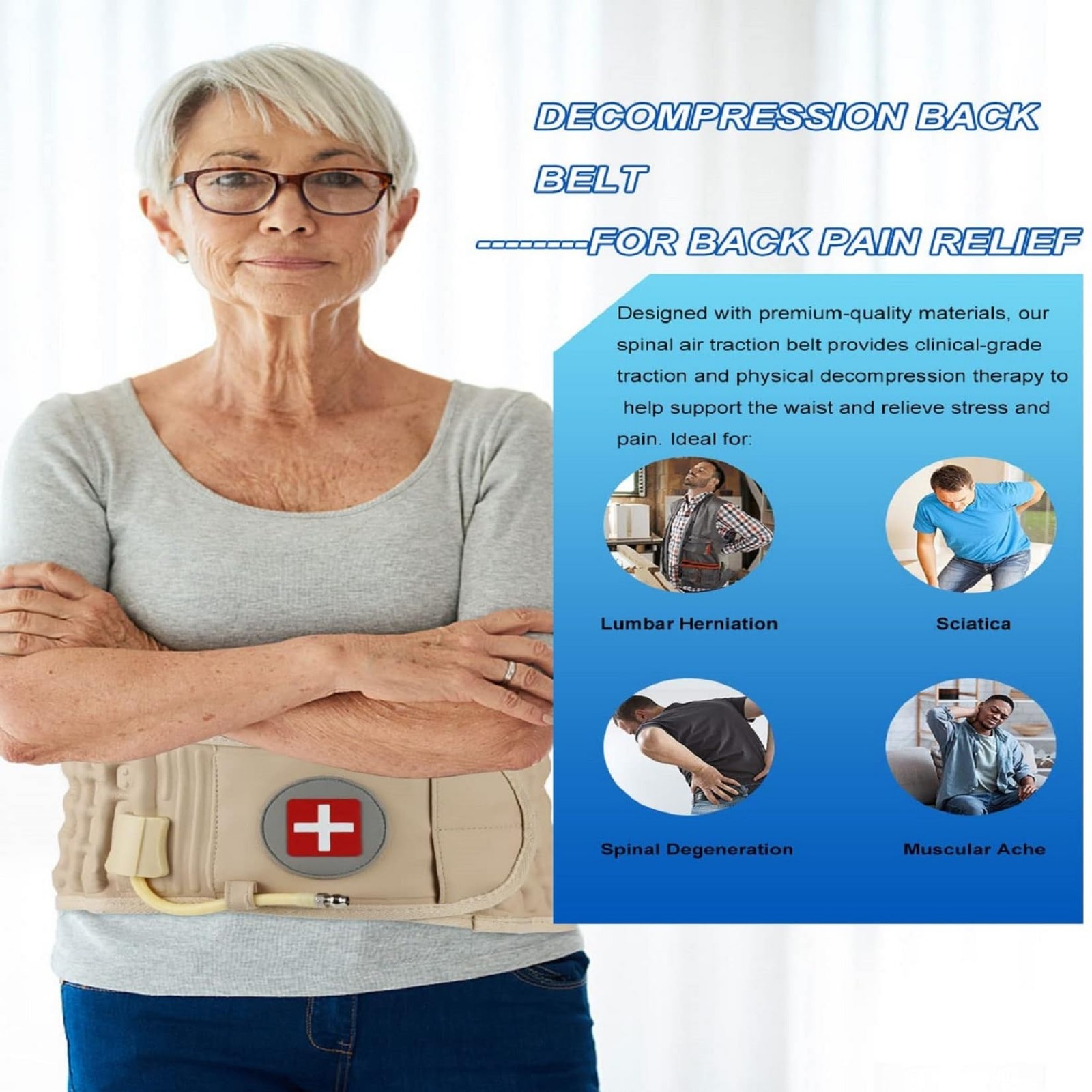 Goldmille Back Decompression Belt Inflatable Lumbar Support for Lower Back Pa…