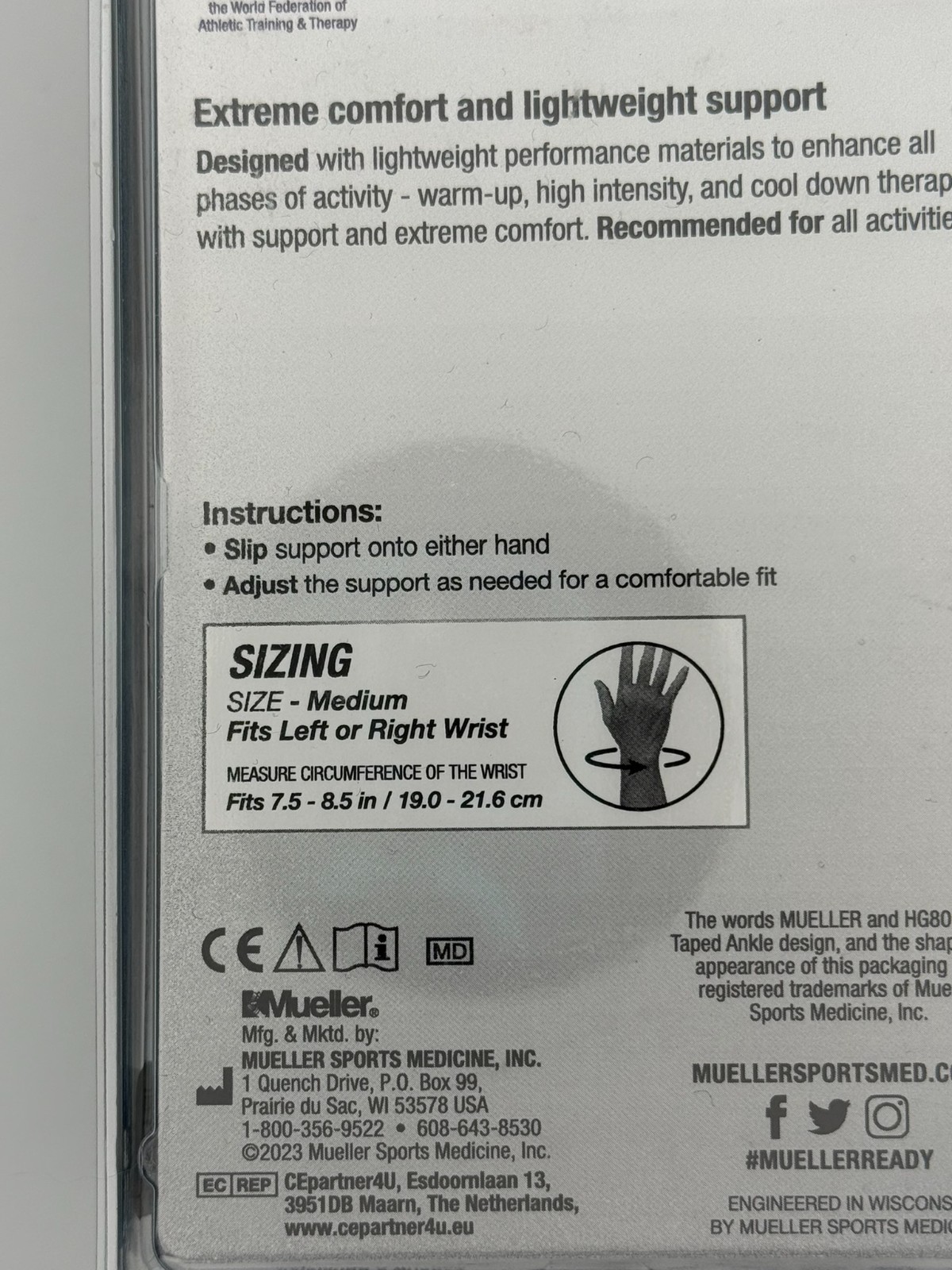 Mueller MLR Hg80 Wrist Support Brace Black Medium 7.5–8.5 in Compression