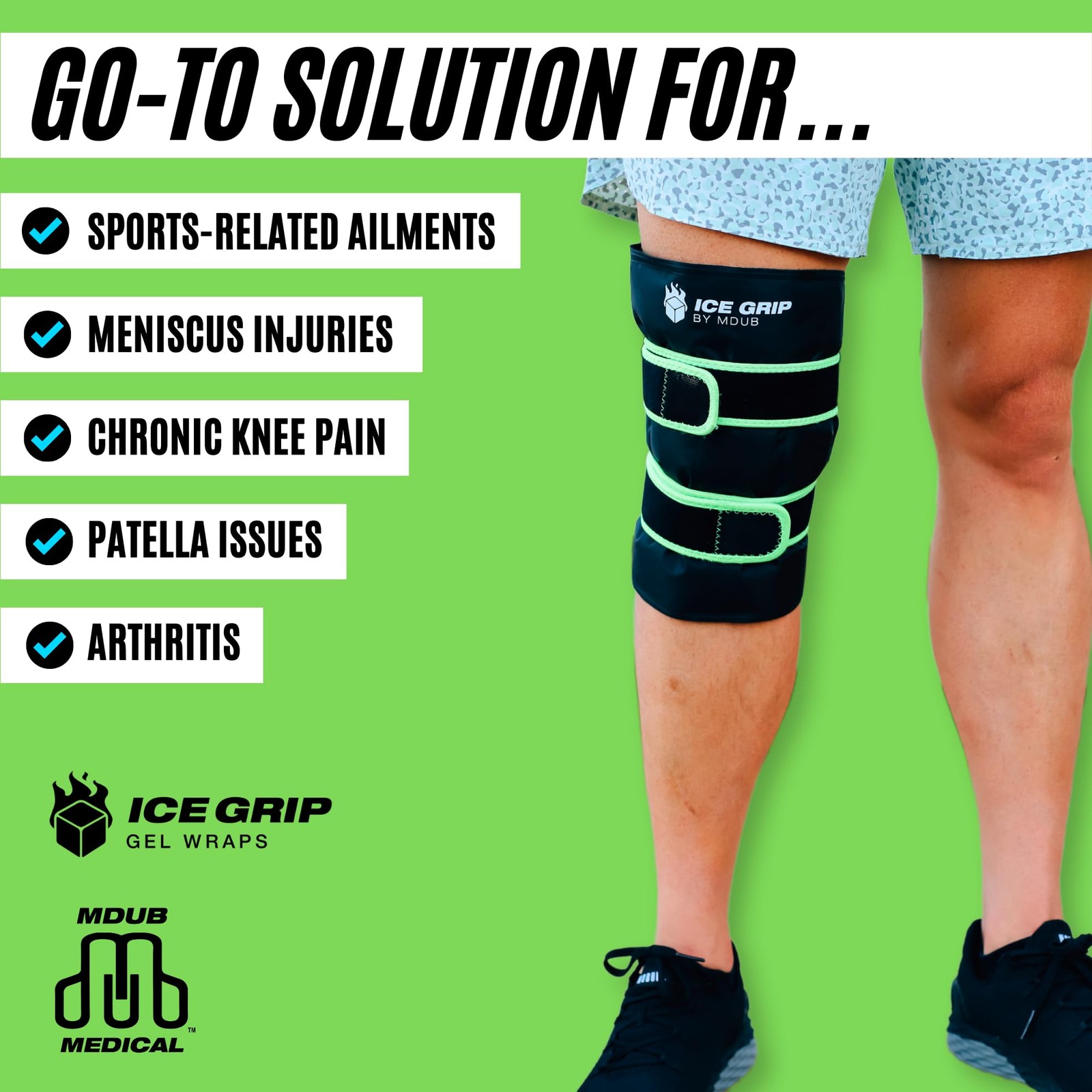 ICE GRIP Knee Hot & Cold Ice Wrap Post Surgery Compression Reusable Gel Pack
