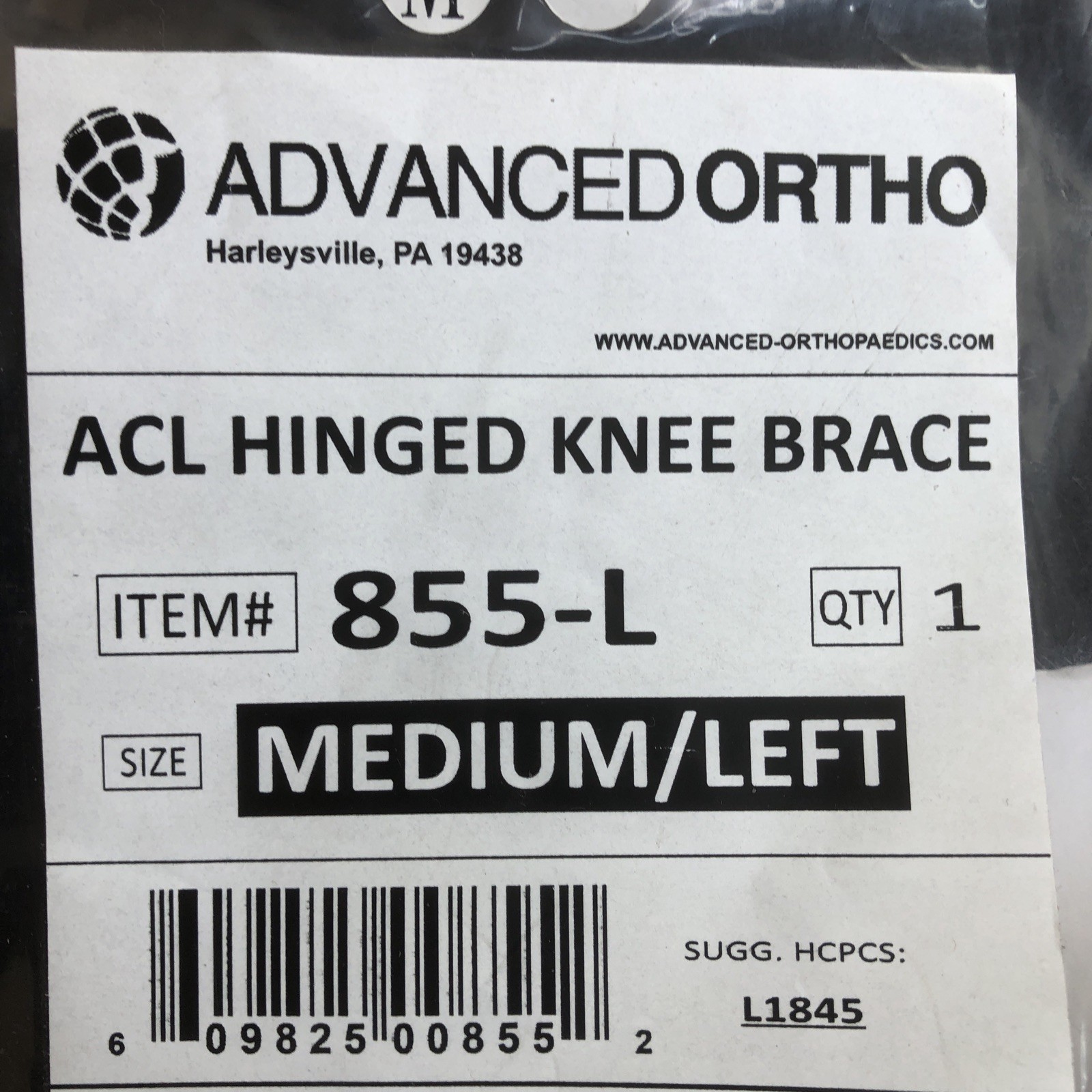 Advanced Ortho ACL Hinged Knee Brace 855-L Medium Left ROM Post Op Support NEW