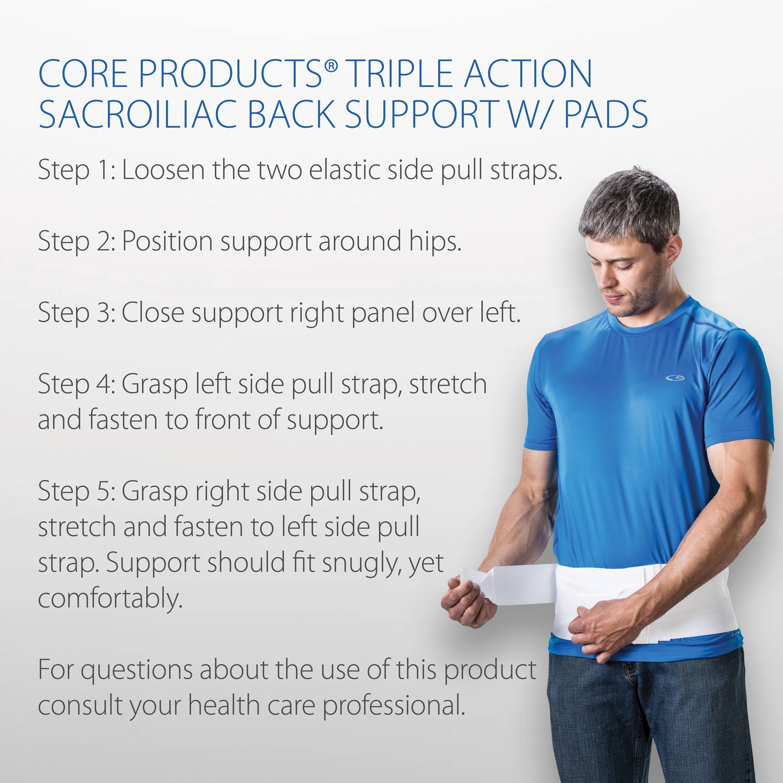 Core Products Triple Action Sacroiliac Back Support Stability Belt w/ Pads