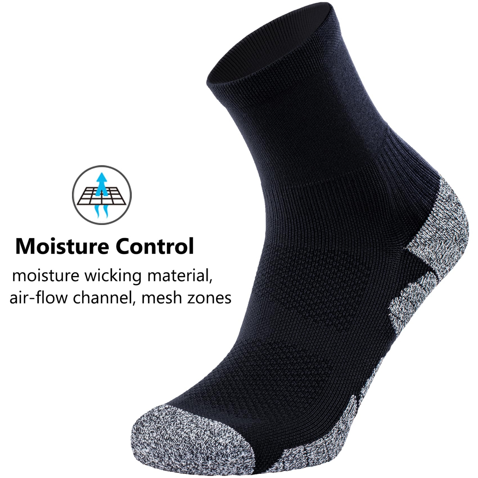 Compression Athletic Unisex Quarter Socks Cushioned 4-Pairs Black M