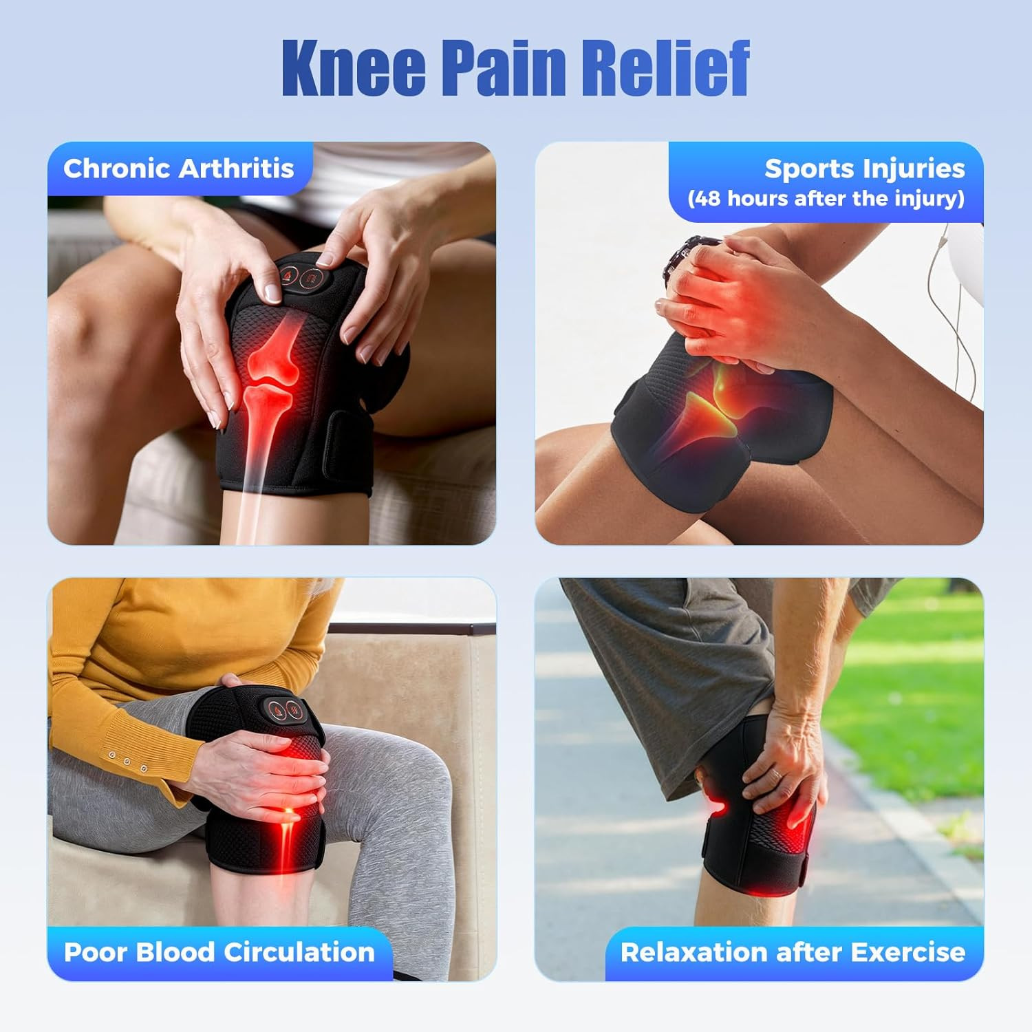 Knee Massager, Cordless Knee Heating Pad for Knee Pain Relief, Heated Knee Brace