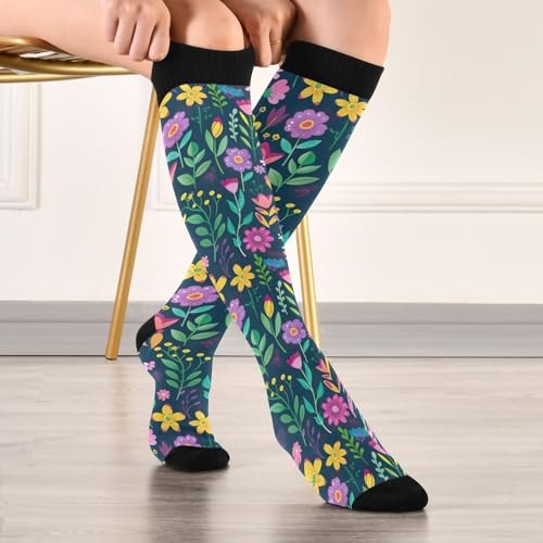 Compression Socks for Women and Men 20-30 mmHg Knee Colorful Floral Pattern