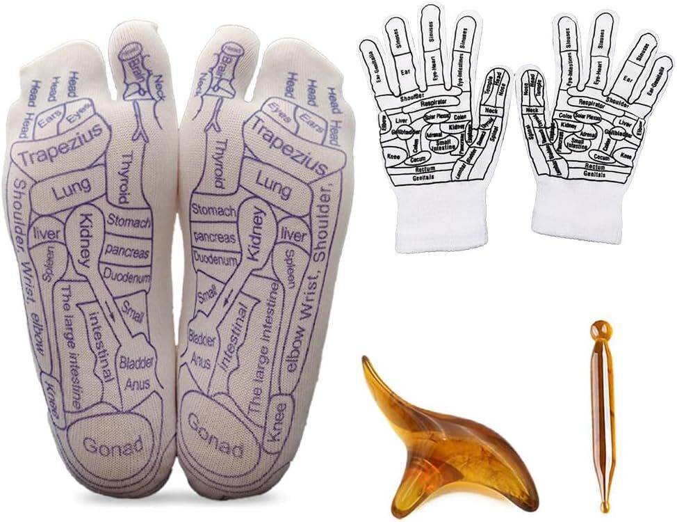 Reflexology Socks with Tools and Gloves, Acupressure Reflexology Socks Set with