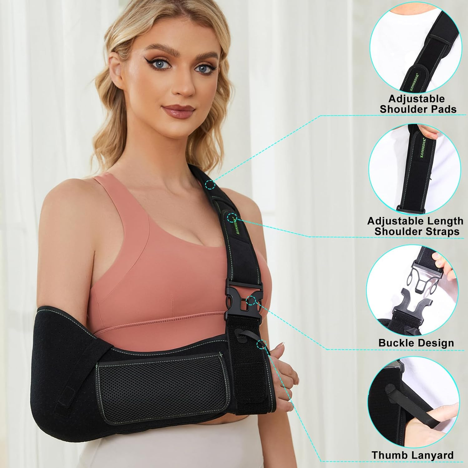 Arm Shoulder Sling for Men and Women,Porous Comfort Medical Sling with Pocket Sh