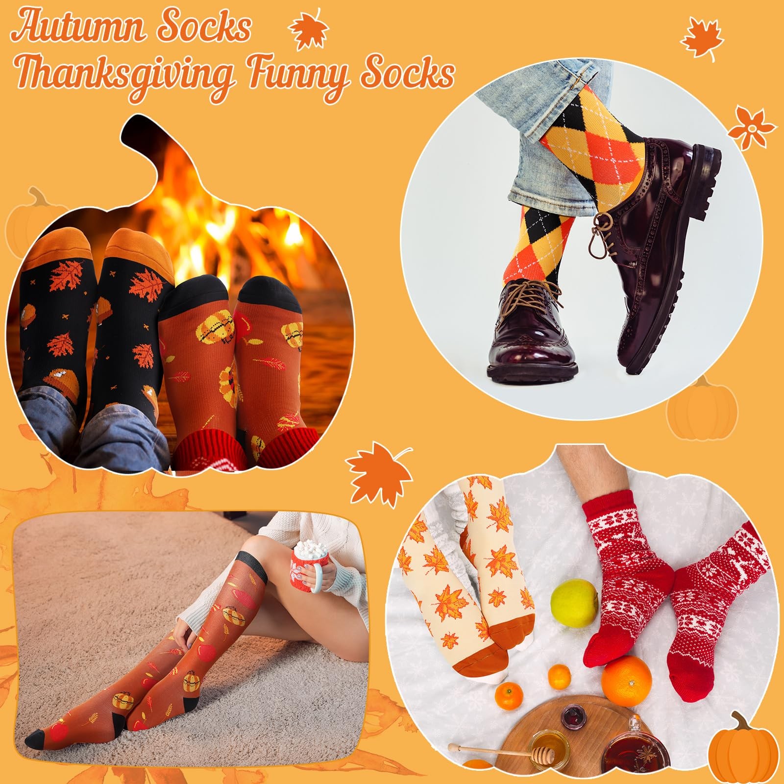 6 Pairs Thanksgiving Day Compression Socks 2030mmhg Knee High For Running