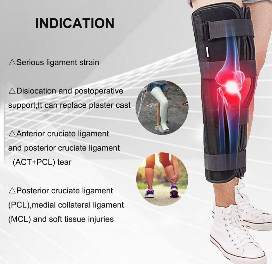 3 Panel Knee Immobilizer Full Leg Support Brace Aluminum alloy Straight Splint