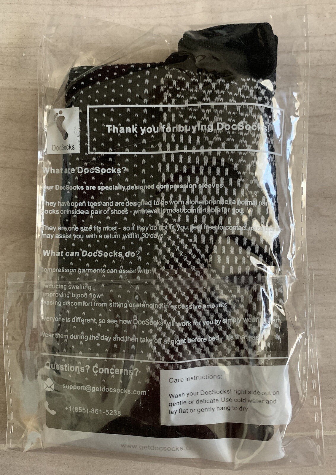 Doc Socks Compression Sleeves Open Toes 1 pair Black & White NEW