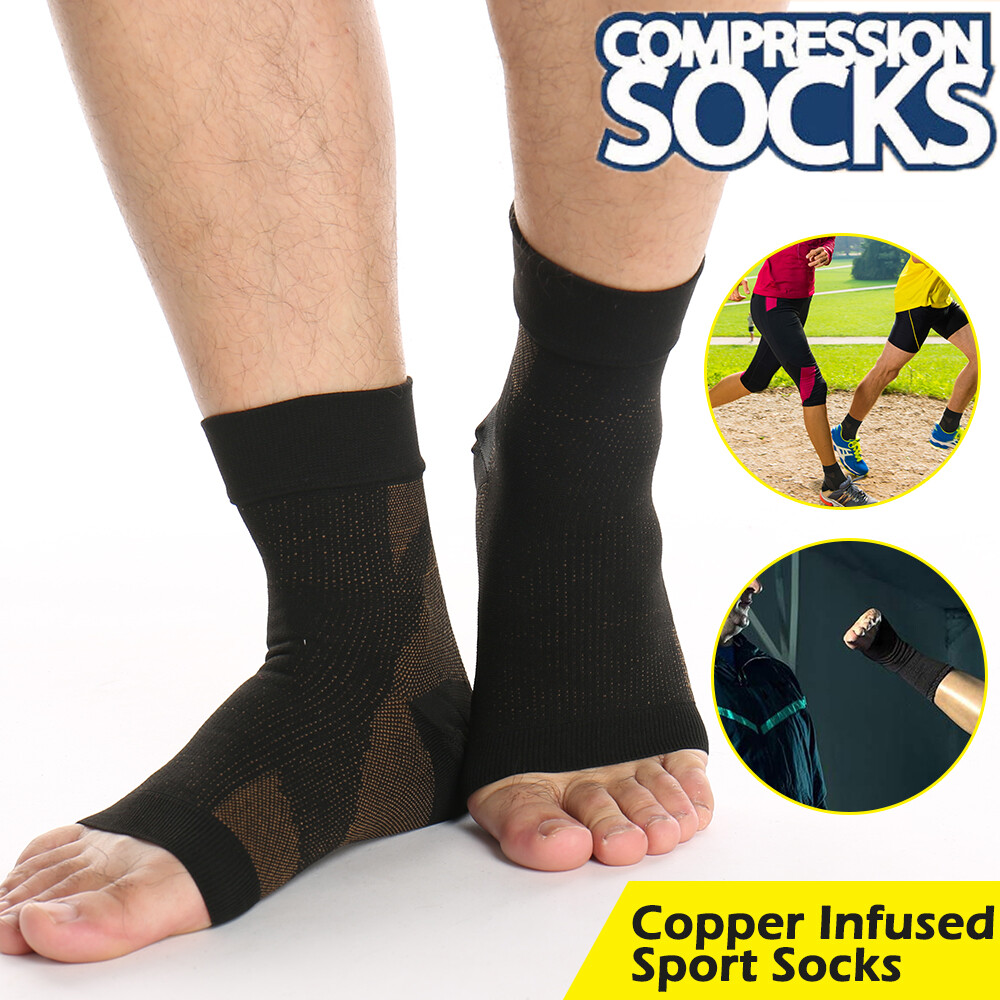 Copper Plantar Fasciitis Compression Socks Foot Arch Support Pain Heel Splint