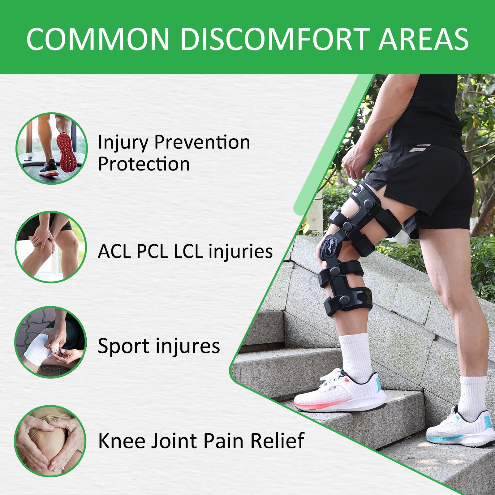 ACL/MCL/PCL Knee Brace for Sports,Ligament Injury Prevention & Pain Relief
