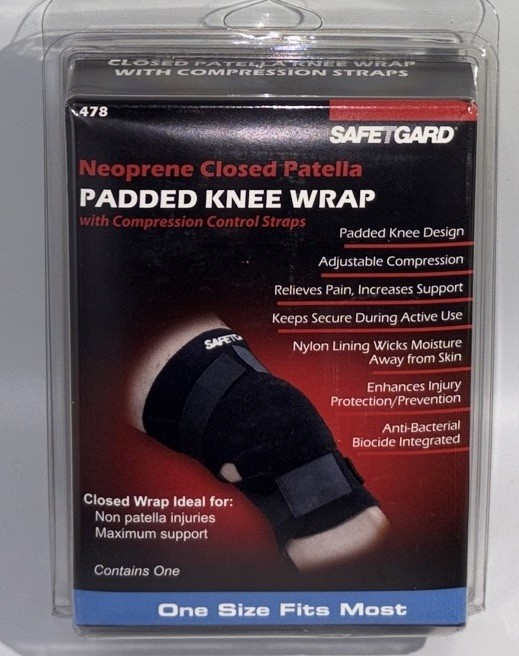 SafeTGard #478 Football/All Sport Padded Black Knee Wrap Adjust Neoprene Support
