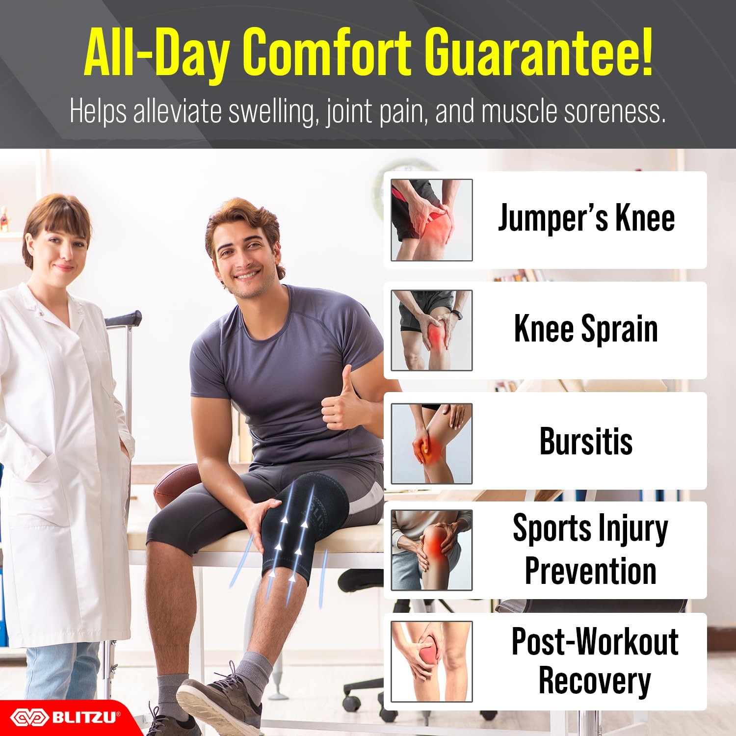 Compression Knee Sleeve 1 Pair – Knee Braces for Knee Pain for Men and Women, L