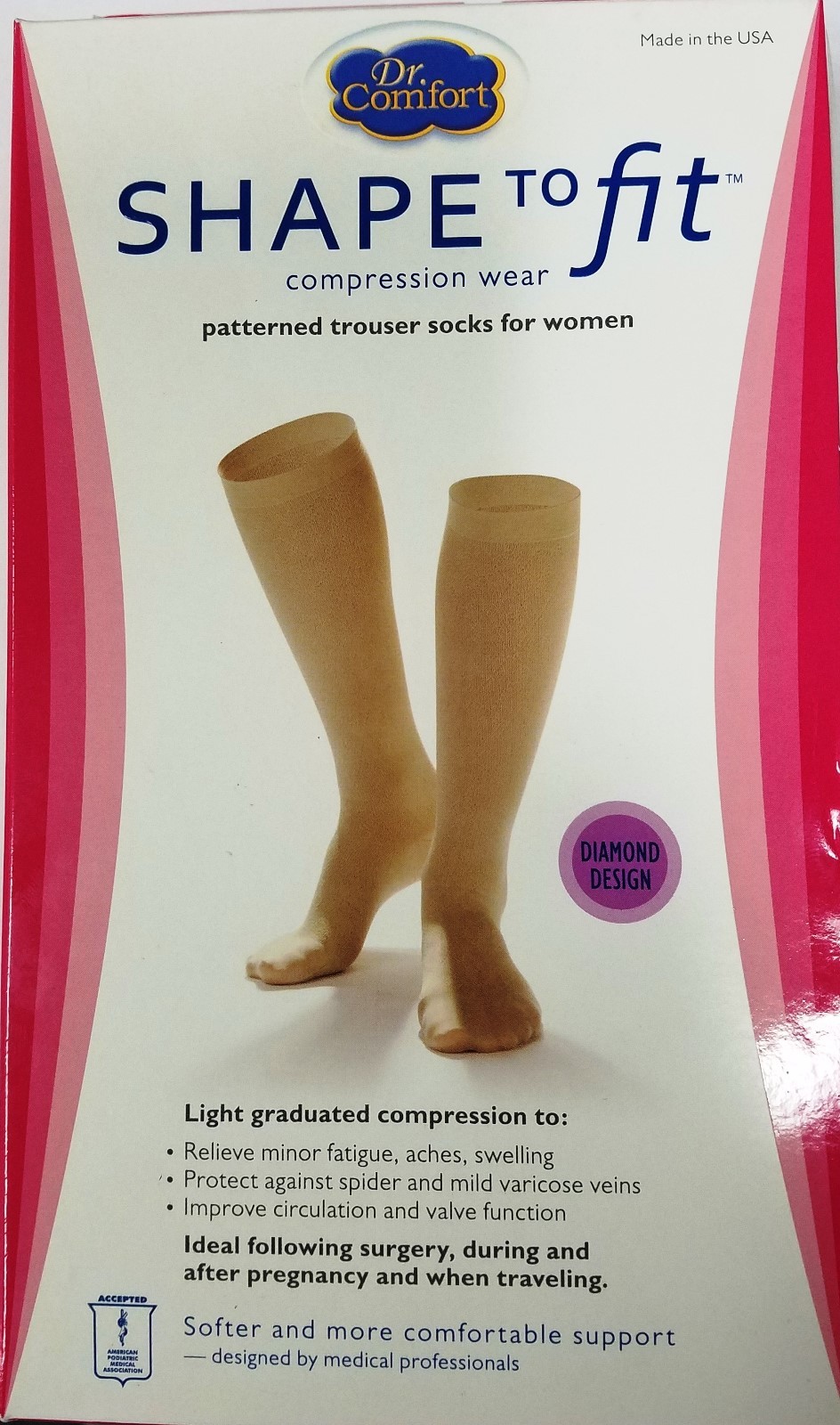 Womens Trouser Dress Socks 15-20 mmHg Supports Calf Length Diamond Patterned