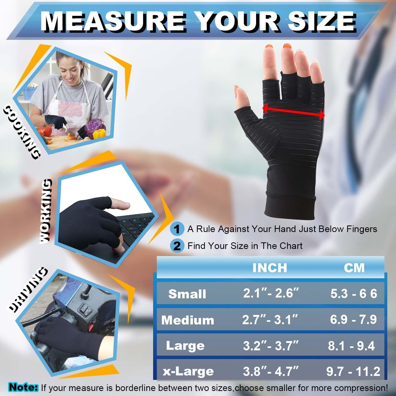 2Pairs Copper Arthritis Compression Gloves for Women Men, Fingerless Compression