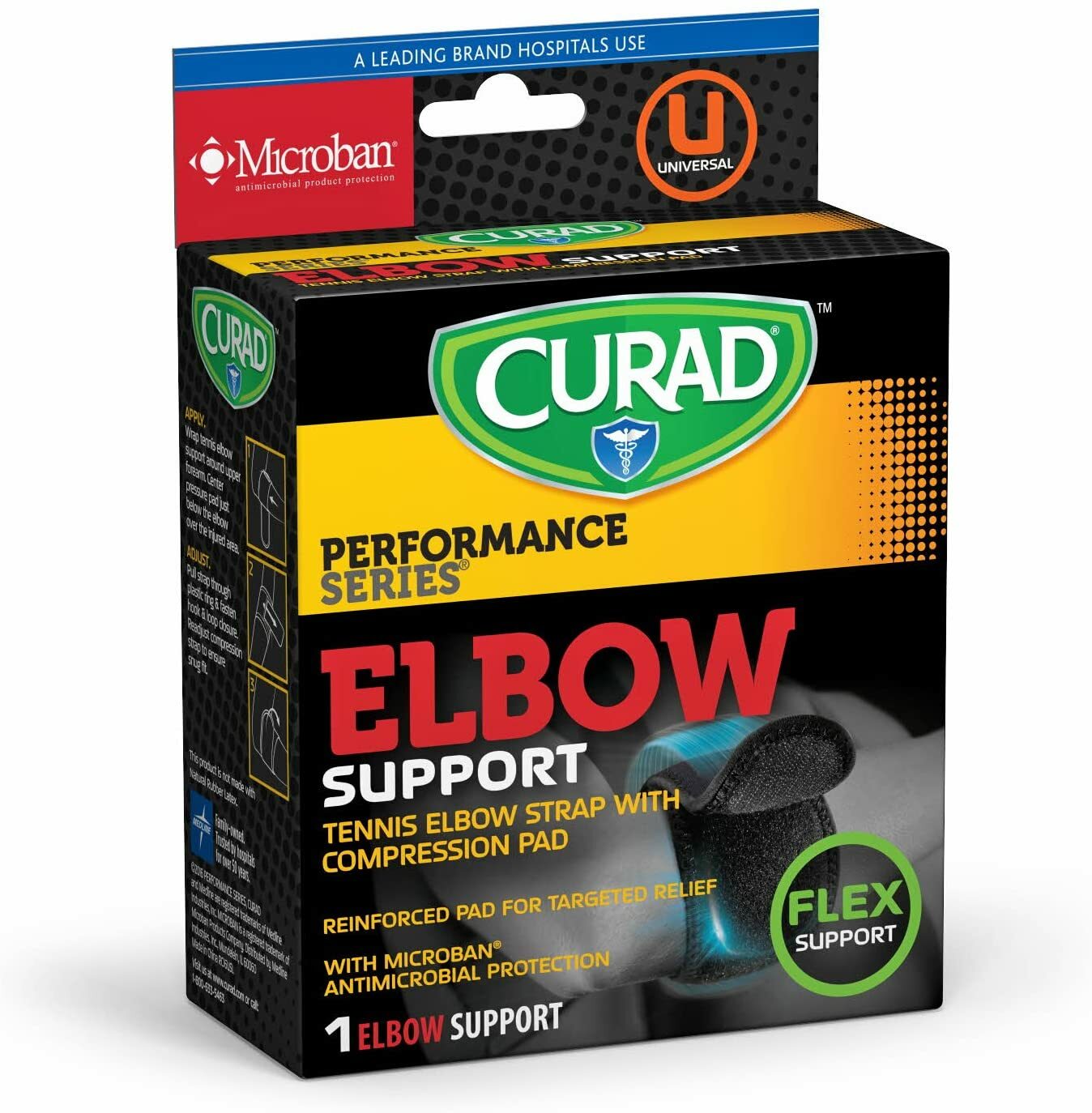 CURAD Universal Fit Tennis Elbow Support with Compression Pad for Tendonitis, Fl