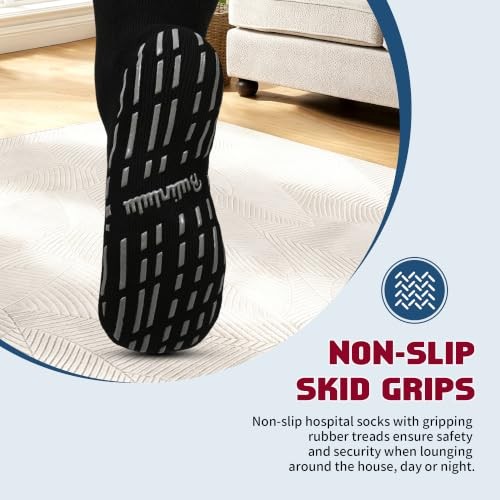 Extra Width Socks for Swollen Feet-4 Pairs Hospital Grip One Size Black