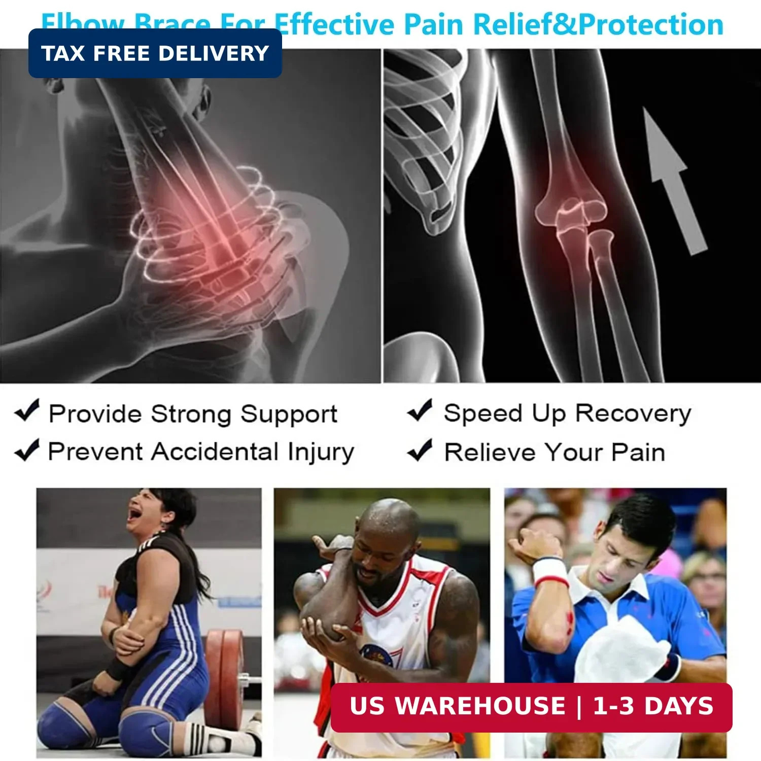 Adjustable Elbow Brace for Men & Women – Instant Pain Relief for Tennis Elbow, G