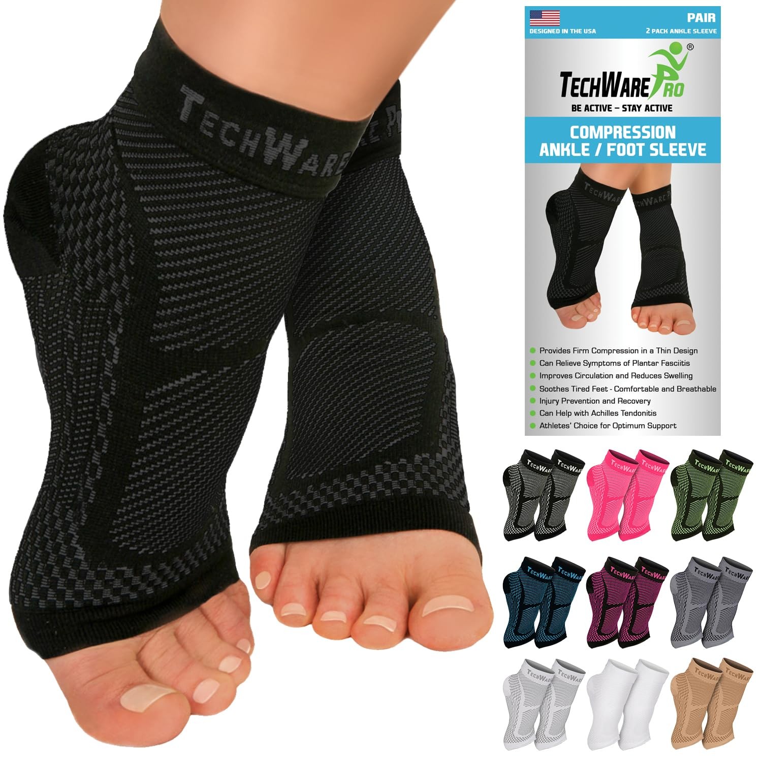 TechWare Pro Ankle Brace Compression Sleeve Relieves Achilles Tendonitis, Jo