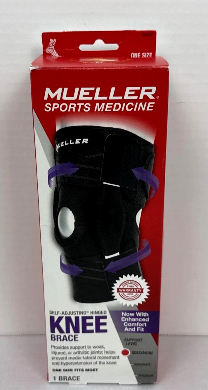 NEW Mueller Sports Medicine Self Adjust Hinged Knee Brace Max Support One Size