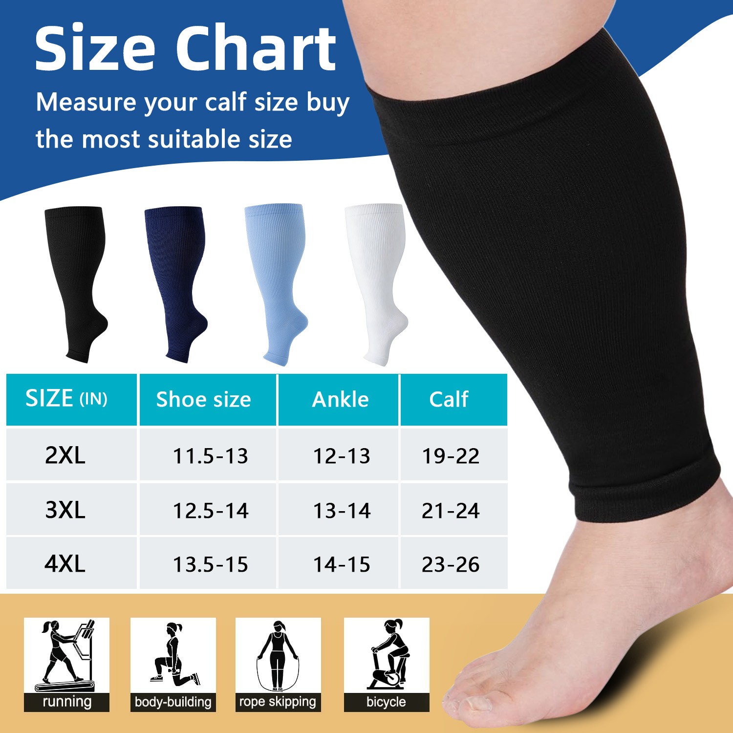 5 Pairs 20-30 mmHg Toeless Compression Socks-Knee High Support for Running&Sport
