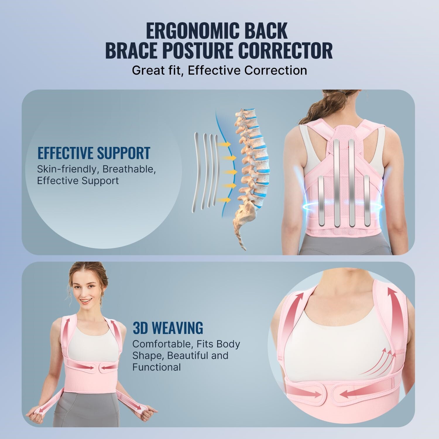 Adjustable Posture Corrector Low Back Support Shoulder Brace Belt for Men, Women