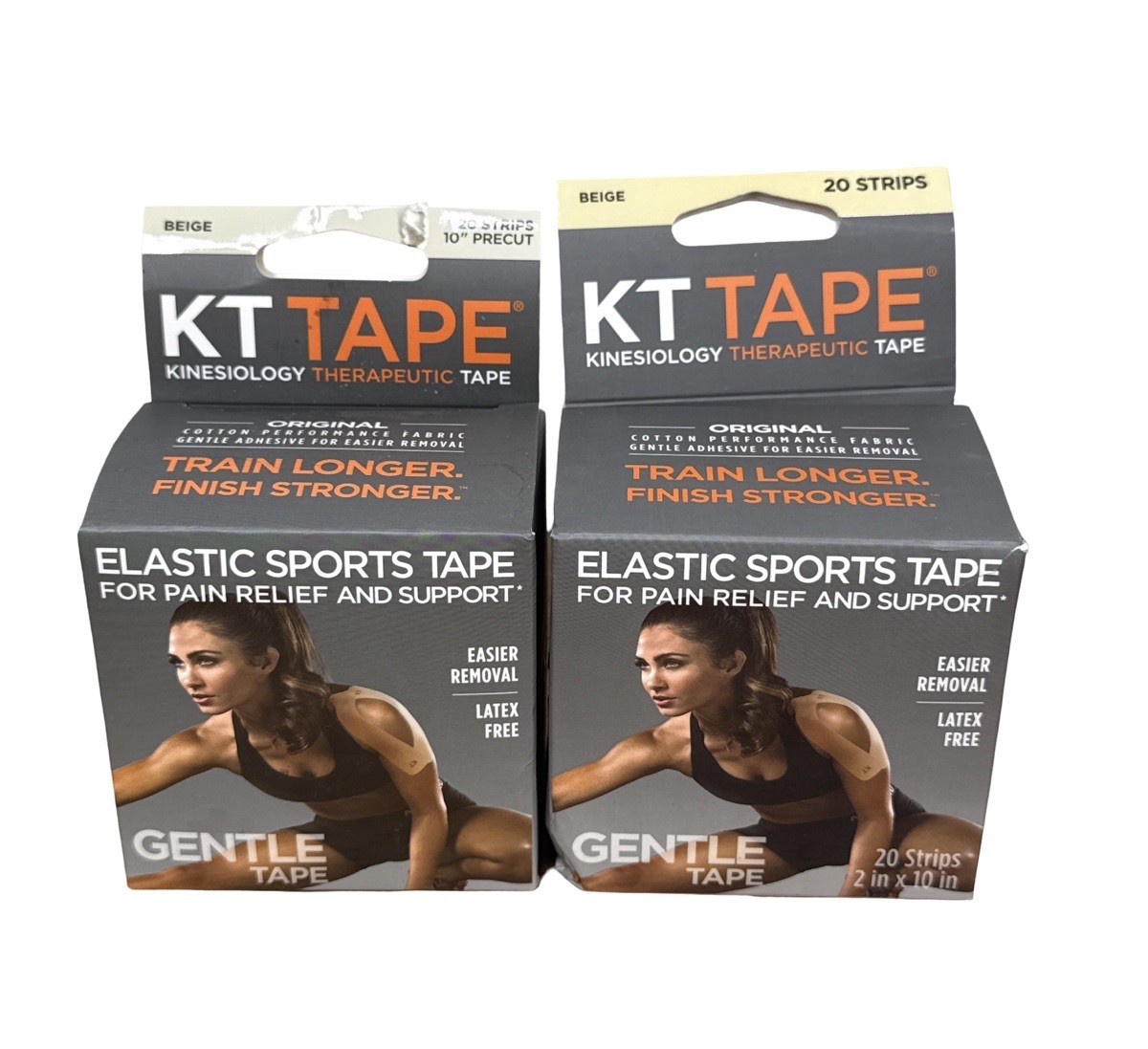 KT Tape Gentle Elastic Sports Tape 20 Strips Each – 2in x 10in Beige – Lot of 2