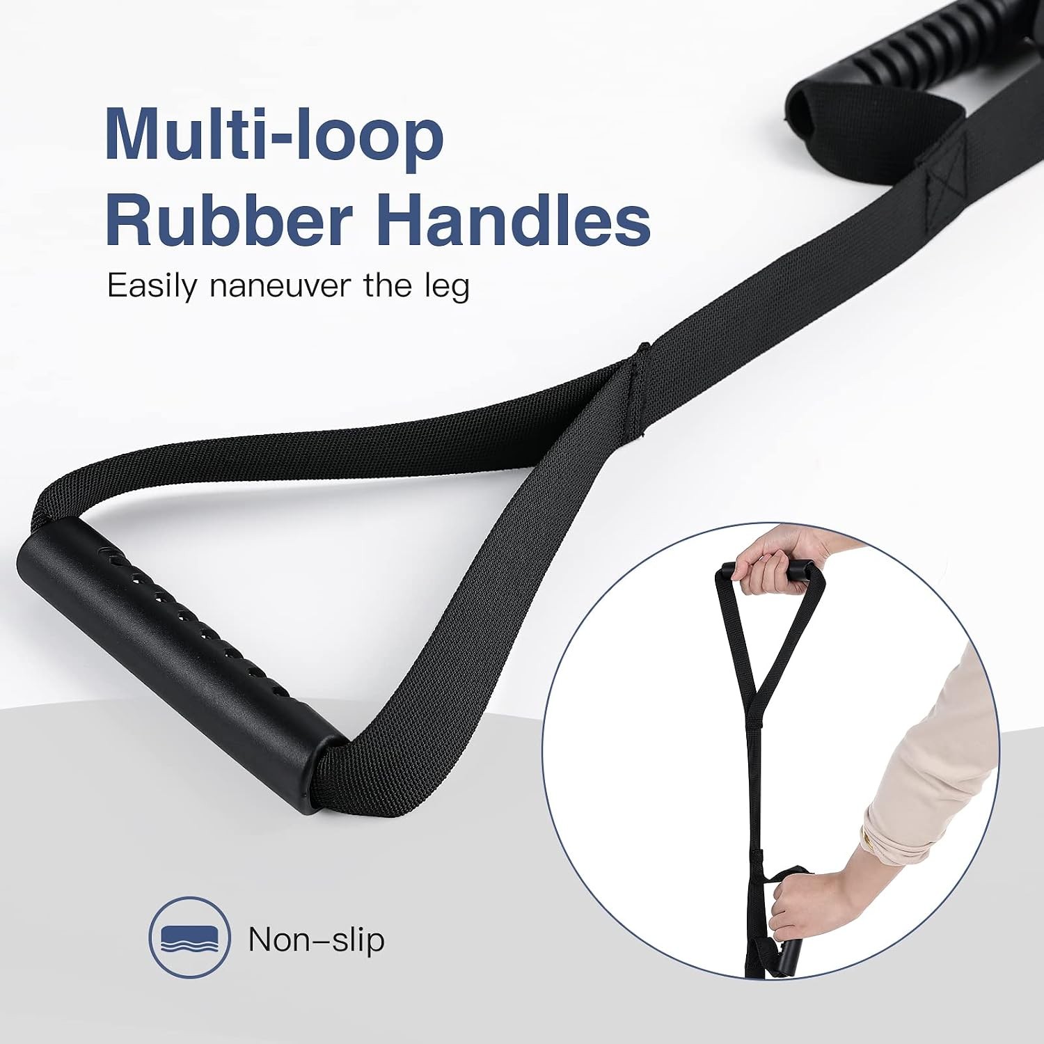 Multi-Loop Leg Lifter Strap 42 in Rigid Hand Strap Padded Foot Loop with 3 Hand