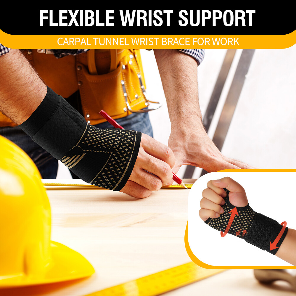 Copper Wrist Hands Support Brace Splint Carpal Tunnel Sprain Arthritis Sports US