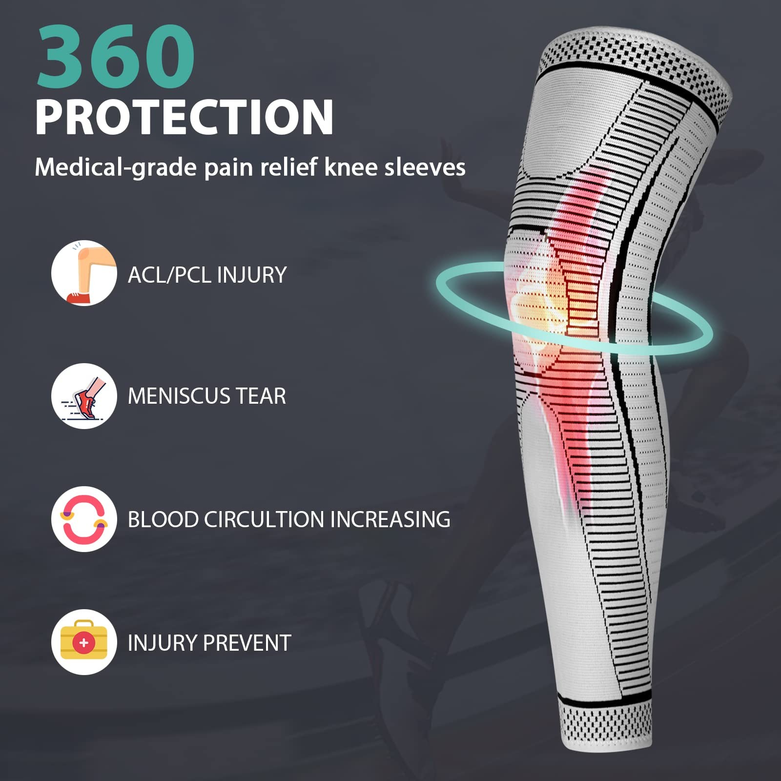 2 PCS Full Leg Compression Sleeves Men Women Long Knee Brace Support Running