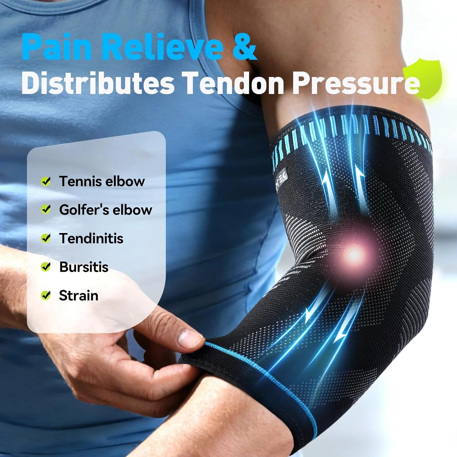 AGPTEK Elbow Compression Sleeve with 2 Gel Pads, Pain Relief Elbow Brace Tendoni