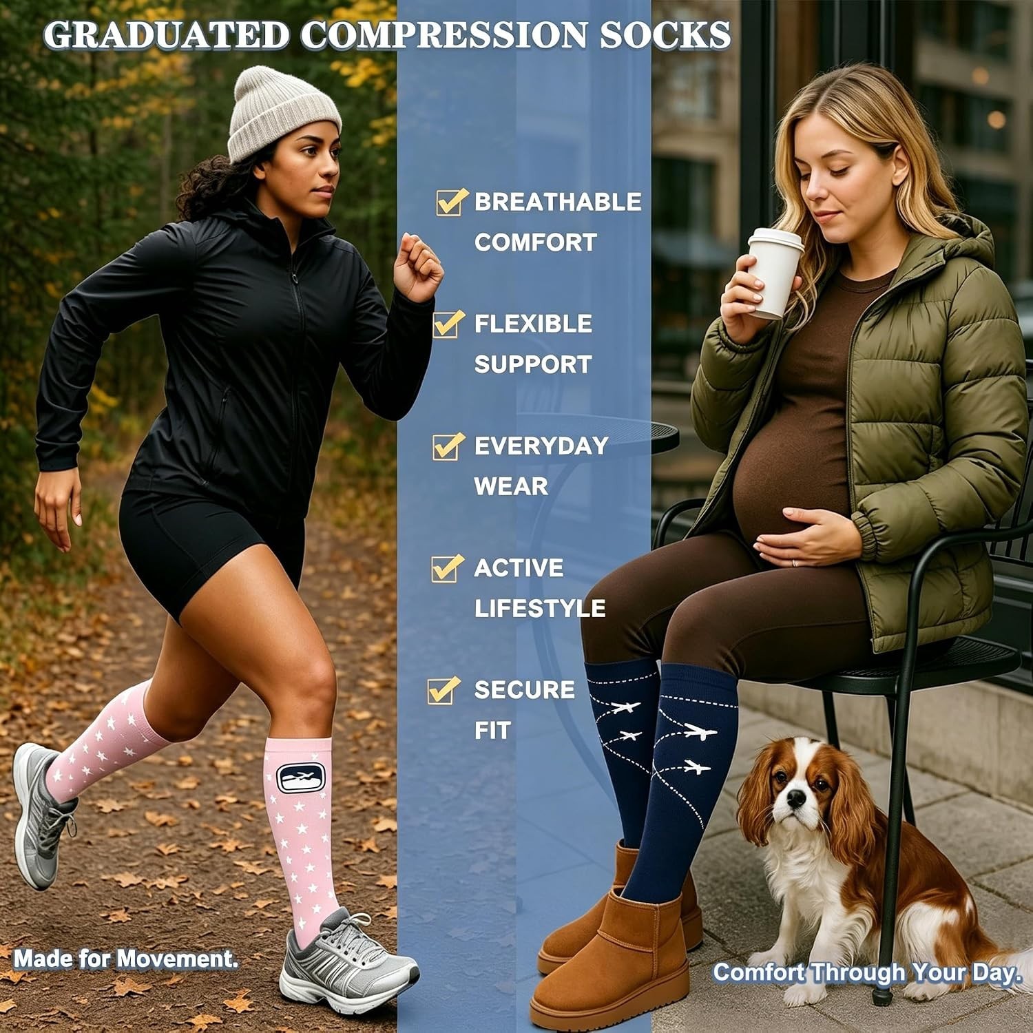 Knee-High Compression Socks – Assorted Colors for Running & Recovery (3/4 Pairs)