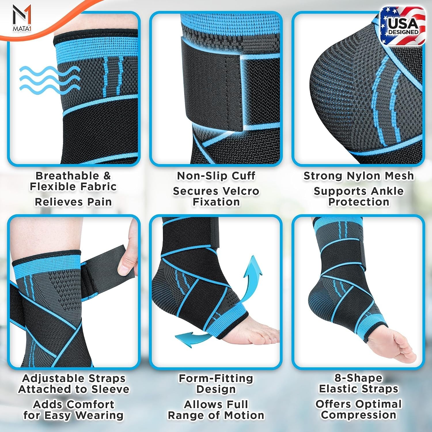 Compression Ankle Support Sleeve – Black/Blue for Daily Use & Sports Activities