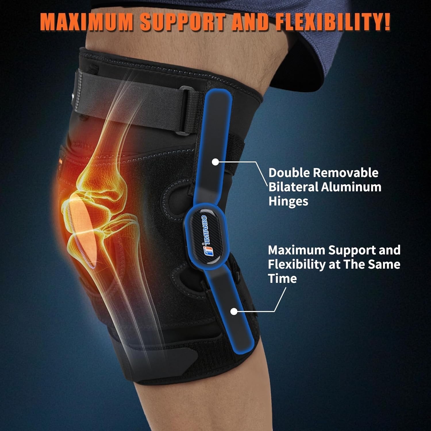 Hinged Knee Brace, Knee Support, Patella Gel Pad, Side Stabilizers, Large