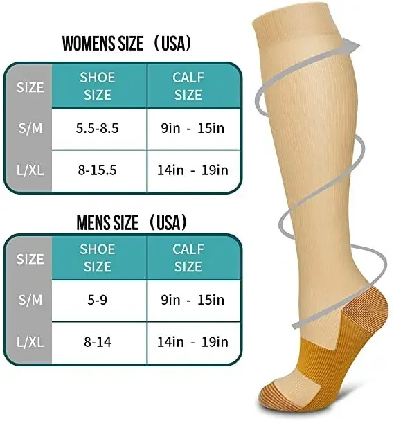 3 Pair Copper Compression Socks Women Men Anti Fatigue Pain Relief Graduated Uni