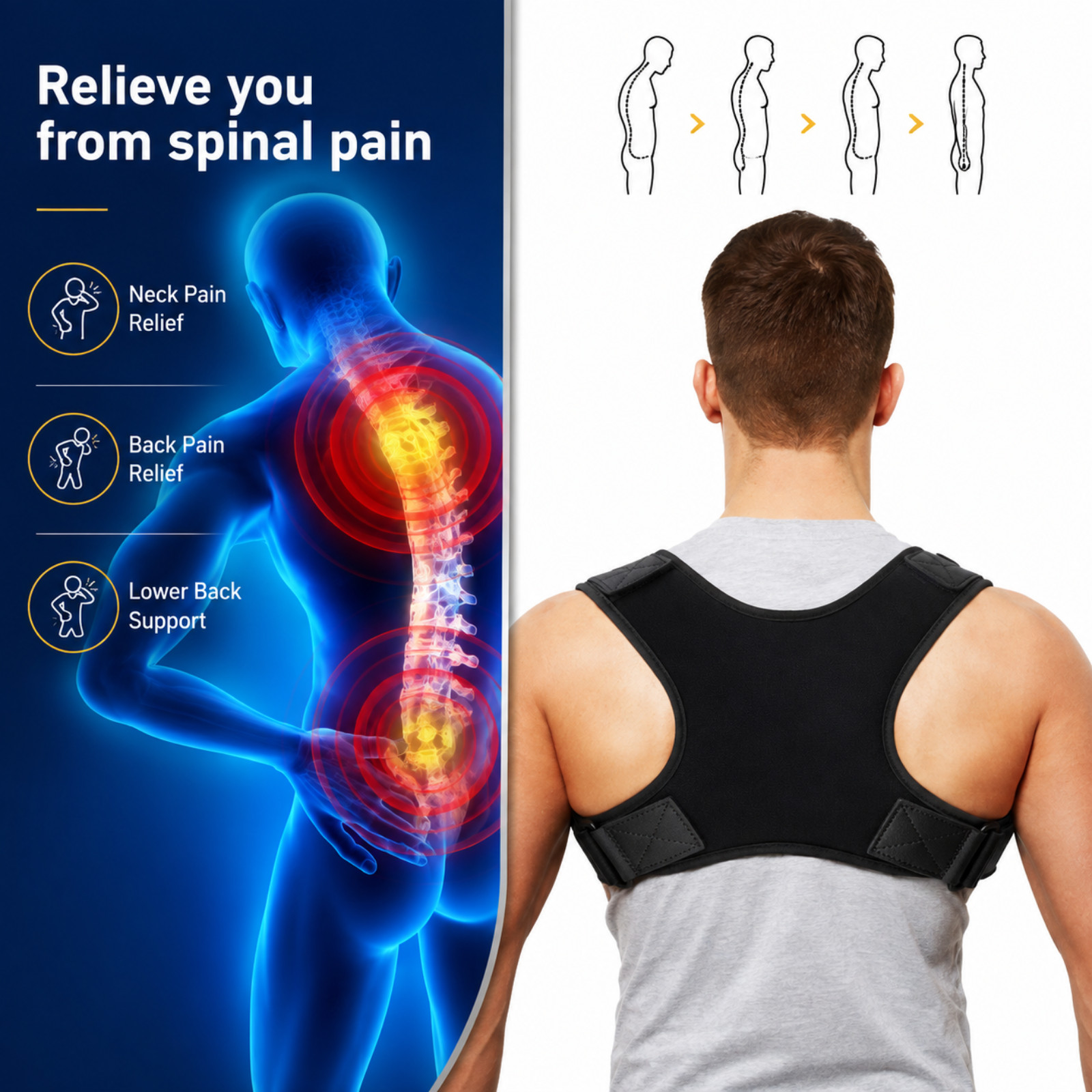Back Posture Corrector Shoulder Straight Support Brace Belt Therapy Men Women