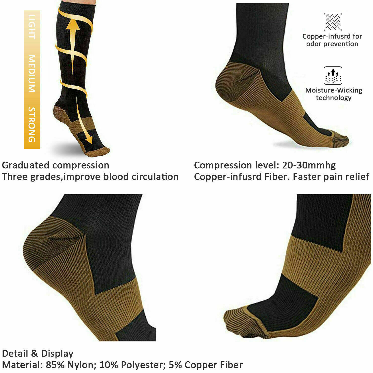 Medical Copper Compression Socks Use for Diabetic Socks, Reduce Swelling & Pain