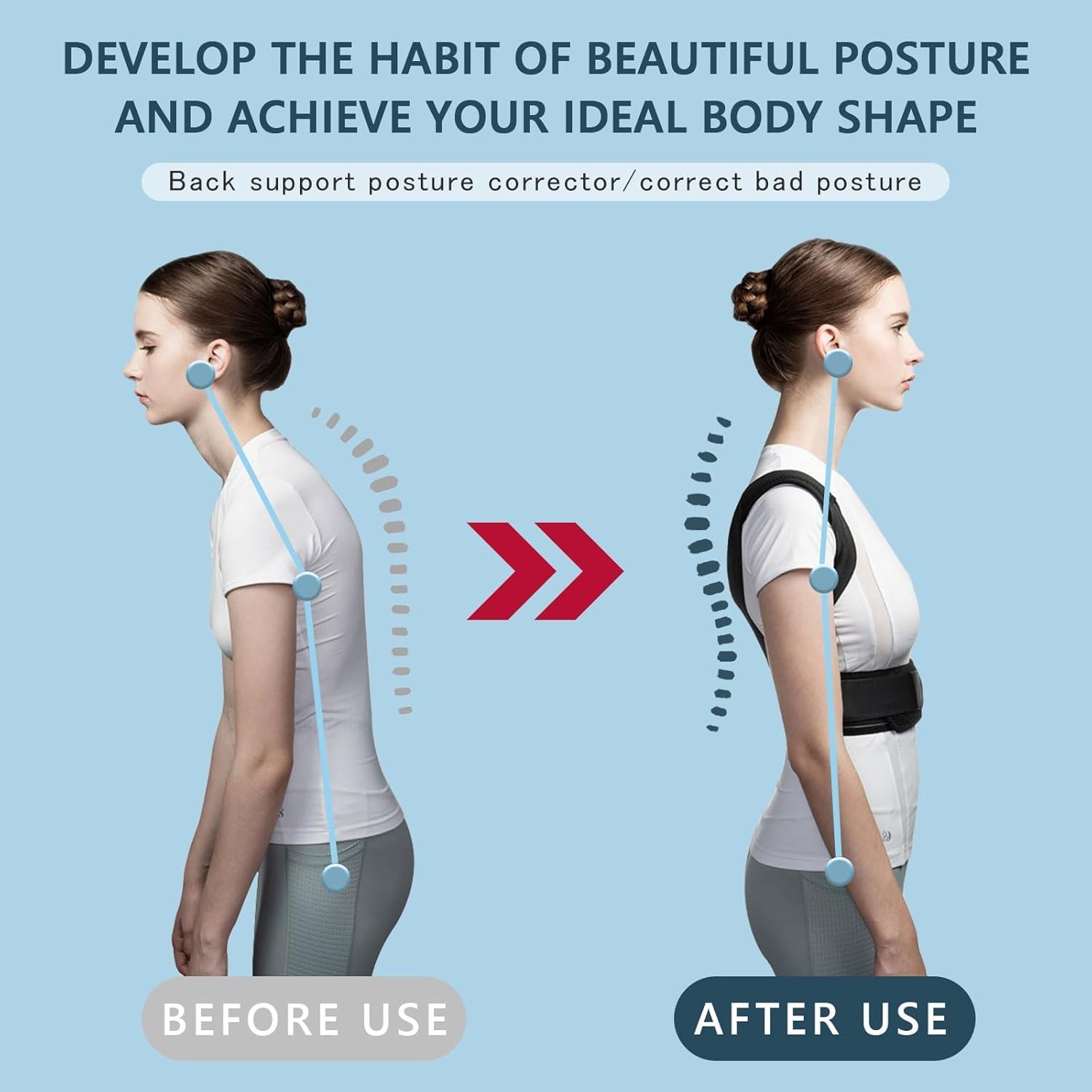 Herokoo Back Brace Posture Corrector, Adjustable Brace, M, Black